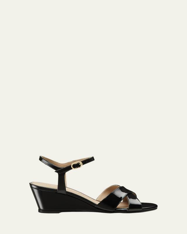Dayna Patent Crisscross Wedge Sandals
